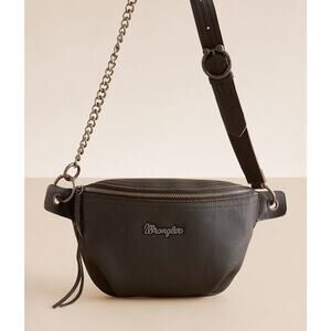 Wrangler Genuine Leather Fanny Pack Black Crossbody Waist Bag Adjustable Strap